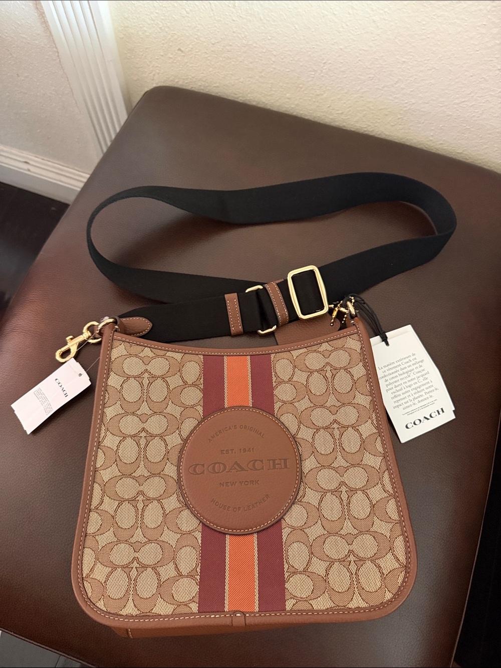 Coach Signature Crossbody with Red and Orange Center Stripe